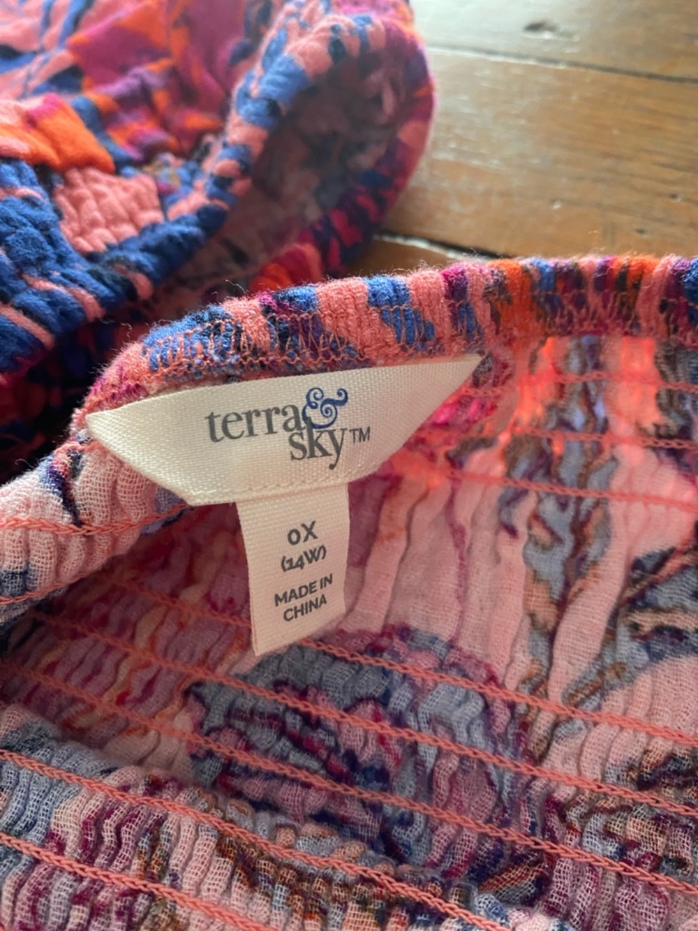 Terra & Sky Pink Floral Dress with Blue and Purple Leaves and pockets! - Picture 2 of 7